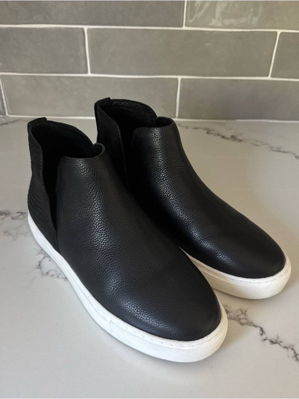 Birdies The Falcon Booties Women's 8 Black Leather Slip On Ankle Sneaker Boots